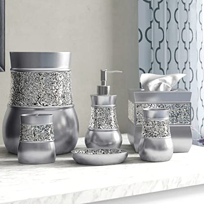 Creative Scents Crackled Glass Silver Small Bathroom Trash Can 2.06 Gal / 7.8L – Decorative Waste Basket for Bathroom, Powder Room or Bedroom - Durable Mini Wastebasket with Beautiful Crackled Glass - style: Trash Can