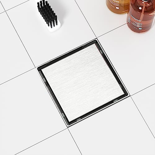 Neodrain 4" Brushed Square Shower Drain with Removable Tile Insert Grate | 304 Stainless Steel Tile Square Drain, Hidden Drain,Easy to Clean, Waterproof & Sturdy Shower Drain, CUPC Certified - color: Brushed, size: 4 IN