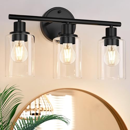 3-Light Black Bathroom Light Fixture Over Mirror, 3-Light Bathroom Vanity Light Over Sink, Black 3 Bulb Wall Light for Mirror - color: Black, size: 3-Light