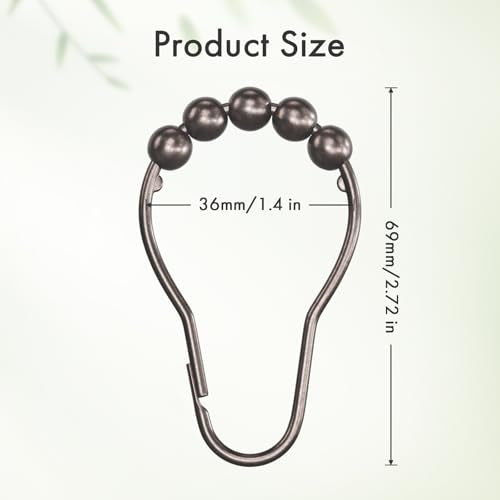 Bronze Shower Curtain Hooks, 12PCS Rust-Resistant Metal Shower Hooks Ring Shower Rings for Curtain, Rolling Shower Curtain Rings for Bathroom Shower Rod Shower Curtain Hangers - color: Bronze