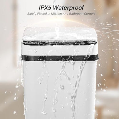 FRESHLIX Bathroom Garbage Can with Lid, 2.6 Gallon Diaper Trash Can, Automatic Trash Cans Touchless, Slim Waterproof Smart Commercial Trash Can for Bedroom, Bathroom, Office, Living Room, Toilet, RV - color: A-Basic Battery Supply-White, size: 1 Pack(2.6