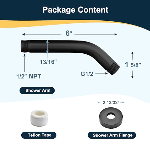 BRIGHT SHOWERS Shower Arm with Flange, Solid Brass 6 Inch Wall Mount Shower Head Extension, Extra Thick All Metal Shower Pipe Arm and Shower Neck Replacement, Matte Black - color: Matte Black, style: Basic 6 Inch