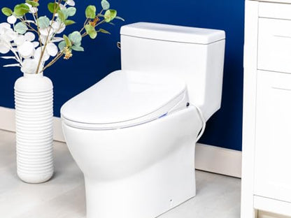 ALPHA BIDET iX Pure Bidet Toilet Seat in Round White | Ultra Low Profile | Endless Warm Water | Arced Stainless Steel Nozzle | Blue LED Nightlight | Dryer… - size: Round