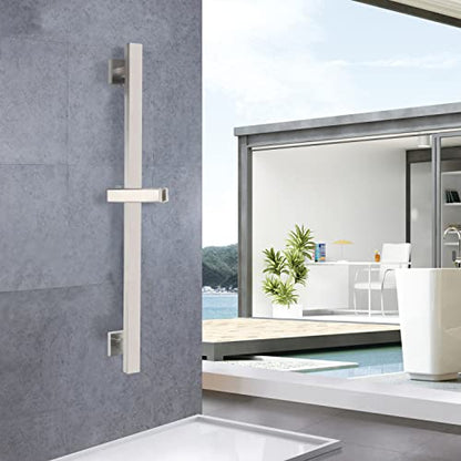 Bathroom Shower Slide Bar with 360° Adjustable Handheld Shower Head Holder Wall Mount Shower Bar SUS 304 Stainless Steel, Brushed Nickel - color: Brushed Nickel