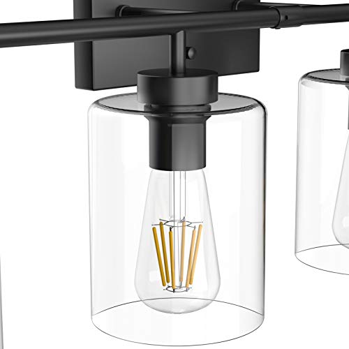 Aipsun 4 Lights Black Bathroom Vanity Light Over Mirror with Clear Glass Shades Industrial Bathroom Light Fixtures (Exclude Bulb) - size: 31 inch