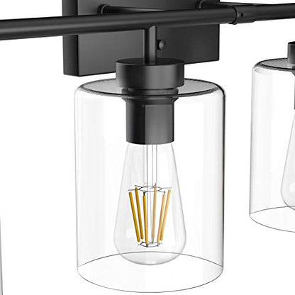 Aipsun 4 Lights Black Bathroom Vanity Light Over Mirror with Clear Glass Shades Industrial Bathroom Light Fixtures (Exclude Bulb) - size: 31 inch