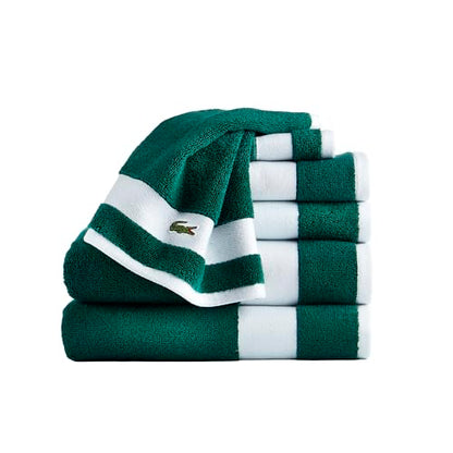 Lacoste Sport Stripe 6-Piece Luxury Cotton Towel Set – Made with 100% Soft Supima Cotton, Absorbent & Quick-Drying, Includes 2 Bath Towels, 2 Hand Towels, 2 Washcloths, Croc Green - color: Croc Green