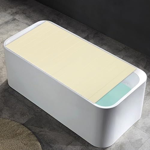 67x27.5in Bathtub Tray, Foldable Bathtub Cover Bath Insulation Cover, PVC Dustproof Shutter Bath Lid Cover Fit Most Tubs, Can Hold Wine Glass, Books, Tablets, Cellphones,Wood Grain - color: Wood Grain, size: 67x27.5in