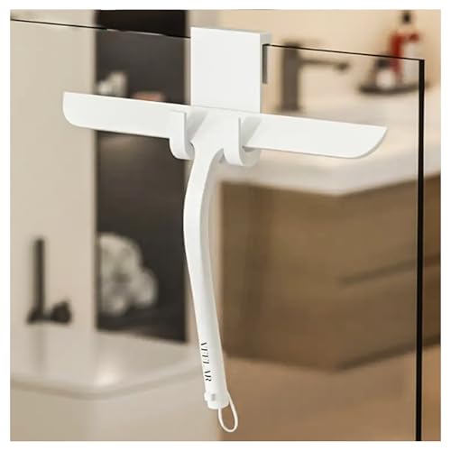 Shower Squeegee for Shower Glass, Bathroom Glass Cleaning Tool with Hook Mount, Squeegee for Glass Doors, Window Cleaning, Tile Shower Walls (White) - color: White