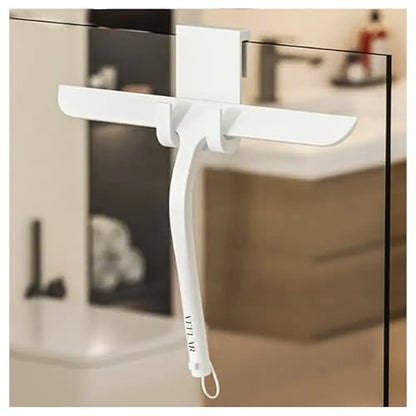 Shower Squeegee for Shower Glass, Bathroom Glass Cleaning Tool with Hook Mount, Squeegee for Glass Doors, Window Cleaning, Tile Shower Walls (White) - color: White