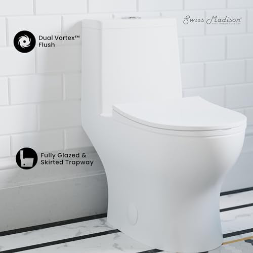 Swiss Madison SM-1T112 Ivy One Piece Toilet Dual Flush - color: Glossy White, size: 12" Rough-in