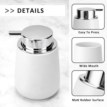 Soap Foaming Dispenser Ceramic with Easy-to-Press Pump Hand Foam Dispenser for Shampoo Bathroom Kitchen 12 oz 2pcs - color: Foam-silverwhite