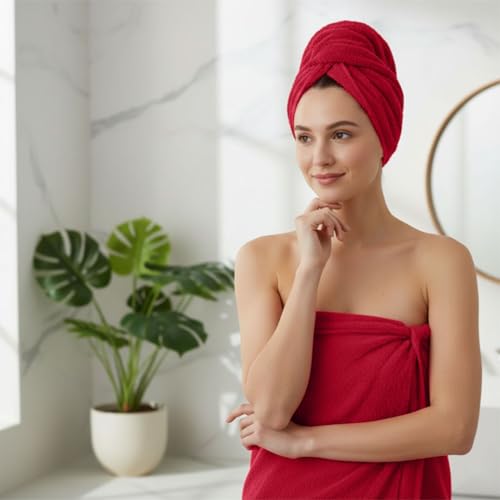 8 Piece Bath Towels for Bathroom - 100% Cotton, Soft Absorbent Bathroom Towels Set - 2 Extra Large Bath Towels, 2 Hand Towels & 4 Washcloths - Hotel Spa Thick Plush Towel, Red - color: Red (Pack of 8)