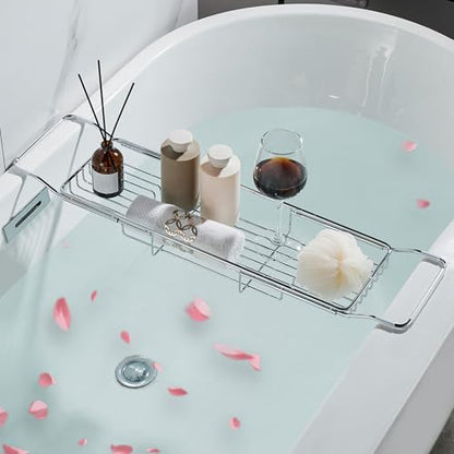 Stainless Steel Bathtub Caddy Tray, Expandable Bath Tub Table, Adjustable Bathroom Tray, Bath Organizer Tub Shelf,Silver,26.8~35.4in - color: Silver