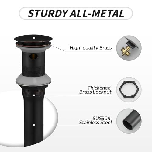 BWE Oil Rubbed Bronze One Piece Bathroom Vessel Sink Drain Stopper with Overflow Pop Up Drain Assembly with Strainer for Bathroom Vessel Vanity Faucet - color: Bronze, size: With Overflow
