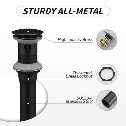 BWE Oil Rubbed Bronze One Piece Bathroom Vessel Sink Drain Stopper with Overflow Pop Up Drain Assembly with Strainer for Bathroom Vessel Vanity Faucet - color: Bronze, size: With Overflow