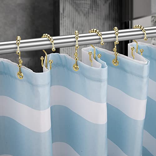 Titanker Gold Shower Curtain Hooks Rings, Rust-Resistant Metal Double Glide Shower Hooks Rings for Bathroom Shower Curtains Rods, Set of 12 Hooks - Light Gold - color: Light Gold, style: Modern