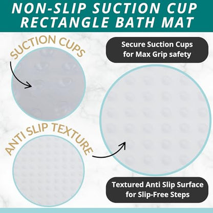 ENKOSI Non Slip Shower Mat – Bath Mat for Tub and Shower Floors – Anti Slip Bathtub Mat with Strong Suction Cup Grip – Soft, White Bathroom Mat for Inside Baths and Showers (28x16 Clear) - color: Clear