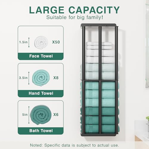 susswiff Towel Racks for Bathroom: 26 Inch Wall Mounted Towel Holder, Upgrade 2-Tier Towel Rack with 3-Vertical-Bars and 3-Steel-Shelves, for Modern Decor Bathroom Towel Storage (Matte Black)