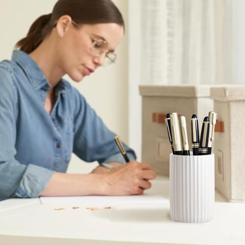Toothbrush Holders for Bathrooms, Ceramic Tooth Brush Holder Set, Ribbed Bathroom Cups Tumbler, Reusable Toothbrush Mouthwash Cup, Toothpaste Holder Toothbrush Organizer for Bathroom Counter - color: Ribbed-white