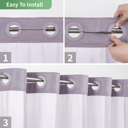 eachope Lavender No Hook Shower Curtain with Snap-in Fabric Liner Set,Slub Textured Fabric Shower Curtains for Bathroom,Hotel Style Modern Shower Curtain,Water Repellent & Washable,71x74(72) - color: Lavender, size: 71"W x 74"L (Pack of 1)