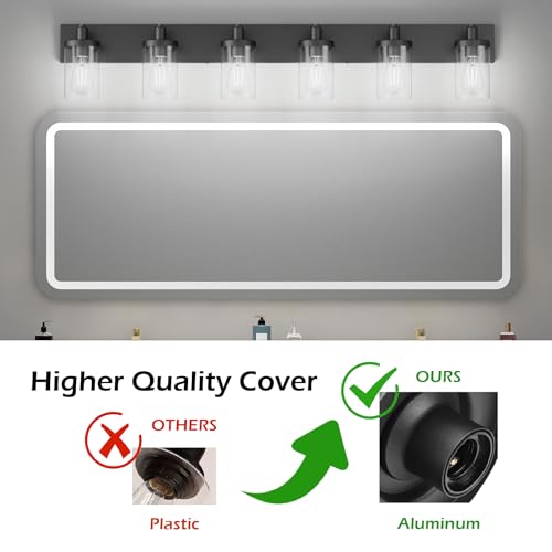 Aipsun 48in Vanity Light Black Bathroom Vanity Lighting Fixtures 6 Light Bathroom Light Fixtures with Clear Glass Shade(Exclude Bulb) - color: Black, size: 6-Light