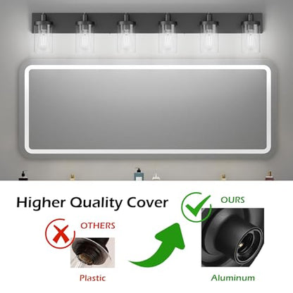 Aipsun 48in Vanity Light Black Bathroom Vanity Lighting Fixtures 6 Light Bathroom Light Fixtures with Clear Glass Shade(Exclude Bulb) - color: Black, size: 6-Light