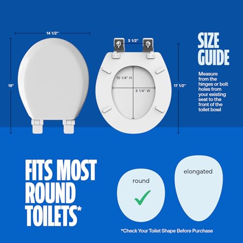 HIGHCRAFT Premium Round Toilet Seat with Slow-Close Design, Adjustable Hinges & Quick Removal Mechanism - Molded Wood Toilet Seat - Fits Standard Round Toilets - Toilet Seat in White - color: White, size: Round