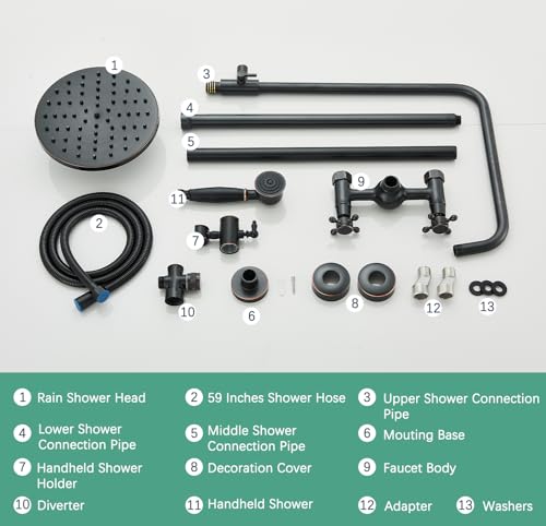 Rain Shower System Oil Rubbed Bronze Outdoor Shower Faucet Set with 8 Inch Rainfall Shower Head Handheld Spray 2 Cross Handles Wall Mounted Bathroom Shower Fixtures Solid Brass - color: Oil Rubbed Bronze, style: Two Modes