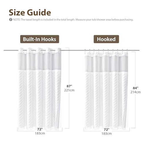 White Hook Free Chevron Shower Curtain & Fabric Liner,72x87 | Less Time to install, 3 in 1 Fabric Shower Curtain and Liner Set with Magnets, Extra Long, Shower Curtains for Bathroom - color: A White, size: 72"W x 87"L (Pack of 1)
