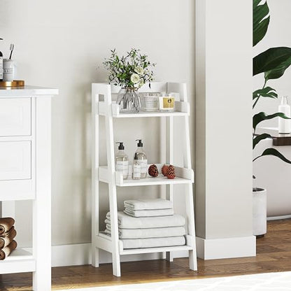 UTEX 3-Tier Ladder Shelf and Bathroom Wall Shelf, White