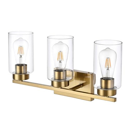 3-Light Bathroom Vanity Light, Modern Brushed Gold Wall Lights with Clear Glass Shades, Bathroom Wall Sconce Lamp for Mirror Living Room Bedroom Hallway - color: 3 Light Gold-Small