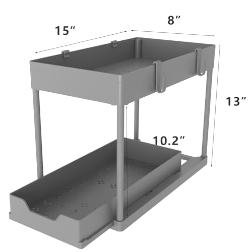 DEKAVA 2 Pack Under Sink Organizer, 2-Tier Sliding Cabinet Basket, Grey - color: Grey