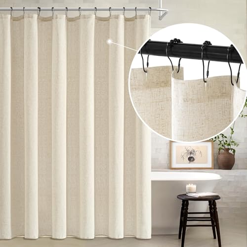 MIULEE W72*L84 Extra Long Linen Shower Curtain Natural 12 Metal Hooks | Boho Farmhouse, Heavy, Buttonhole Fabric Curtain Set, Waterproof Thick Cloth Neutral Curtains, Bathroom - color: Natural, size: 72"W x 84"L (Pack of 1)