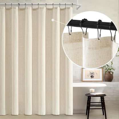 MIULEE W72*L84 Extra Long Linen Shower Curtain Natural 12 Metal Hooks | Boho Farmhouse, Heavy, Buttonhole Fabric Curtain Set, Waterproof Thick Cloth Neutral Curtains, Bathroom - color: Natural, size: 72"W x 84"L (Pack of 1)