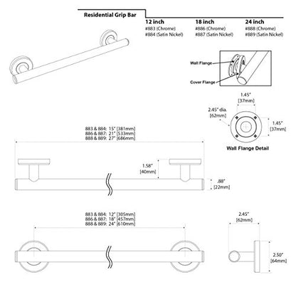 Gatco 889 Latitude II 24" Grip Bar, Satin Nickel / Wall Mounted Slim Grip Bar for Bathroom - color: Satin Nickel, size: 24 Inch