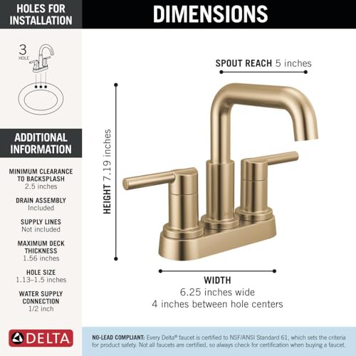 Delta Nicoli Centerset Brushed Gold Bathroom Faucet with Sprayer, 4 Inch 3 Hole Bathroom Sink Faucet with Pull Out Sprayer, Push-Pop Drain, Champagne Bronze 25849LF-CZ - color: Champagne Bronze