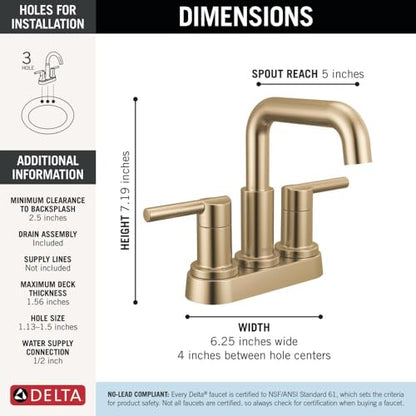 Delta Nicoli Centerset Brushed Gold Bathroom Faucet with Sprayer, 4 Inch 3 Hole Bathroom Sink Faucet with Pull Out Sprayer, Push-Pop Drain, Champagne Bronze 25849LF-CZ - color: Champagne Bronze