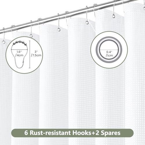Inhousolu Fabric Shower Curtain, Waffle Weave 230 GSM Polyester, Weighted Hem, Metal Hooks Included, Water Repellent Washable, 36 x 72 Inch, White - color: White, size: 36"W x 72"L (Pack of 1)