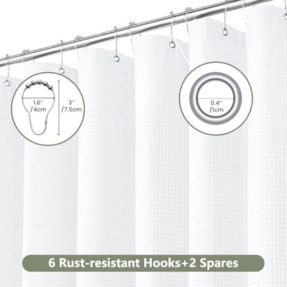 Inhousolu Fabric Shower Curtain, Waffle Weave 230 GSM Polyester, Weighted Hem, Metal Hooks Included, Water Repellent Washable, 36 x 72 Inch, White - color: White, size: 36"W x 72"L (Pack of 1)