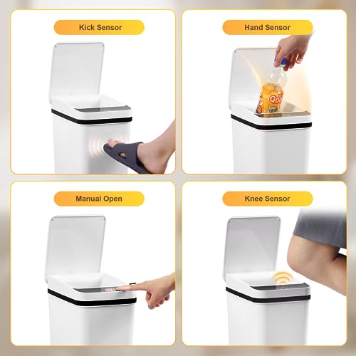 Bathroom Trash Can Automatic Touchless 2.6 Gallon Small Smart Trash Cans with Lid Slim Garbage Can for Kitchen, Toilet, Bedroom, RV, Living Room - color: White Battery, size: 2.6 Gallons