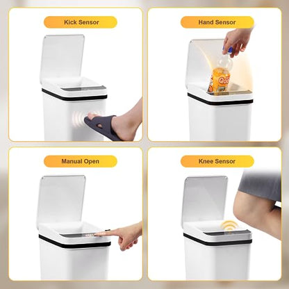 Bathroom Trash Can Automatic Touchless 2.6 Gallon Small Smart Trash Cans with Lid Slim Garbage Can for Kitchen, Toilet, Bedroom, RV, Living Room - color: White Battery, size: 2.6 Gallons