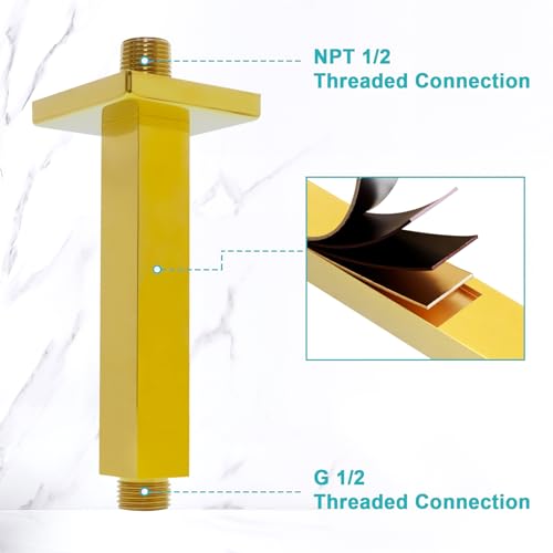 Enga Brass 6-Inch Straight Shower Arm with Flange, Bright Gold - color: Polished Gold, style: 6 Inch