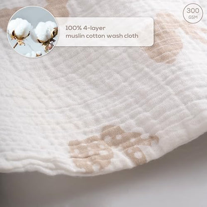 Muslin Baby Washcloths for Newborns, Pack of 8, 11"x11", Super Soft Cotton, Absorbent and Gentle, Baby Cotton Wipes, Baby wash Cloths - color: Beige and Rabbit