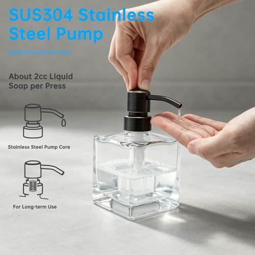 Square Bathroom Soap Dispenser Oil Rubbed Bronze, Glass Bottles with Stainless Steel Pump Retangle Cube Liquid Soap Dispenser Hand Kitchen with Waterproof Lables - color: Oil Rubbed Bronze