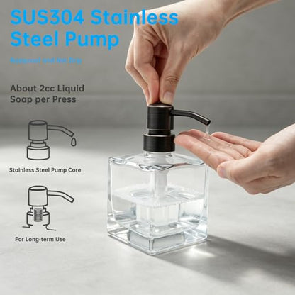 Square Bathroom Soap Dispenser Oil Rubbed Bronze, Glass Bottles with Stainless Steel Pump Retangle Cube Liquid Soap Dispenser Hand Kitchen with Waterproof Lables - color: Oil Rubbed Bronze