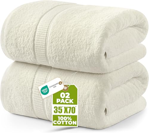 Utopia Towels Jumbo Bath Sheets, 2 Pack, 35x70 in, 600 GSM Cotton, Ivory | Extra Large Ring Spun Cotton Bath Sheets - Soft, Plush, Quick-Drying, Highly Absorbent, Great for Everyday Use - color: Ivory, size: 2 Piece Bath Sheet