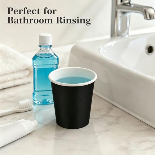 100 Pack 3 oz Disposable Paper Cups, Black Bathroom Cups | Disposable Mouthwash Cups, Small Paper Cups for Bathroom, Office, Travel, Party, Picnics, Snack, Espresso - color: Black, size: 100 Count