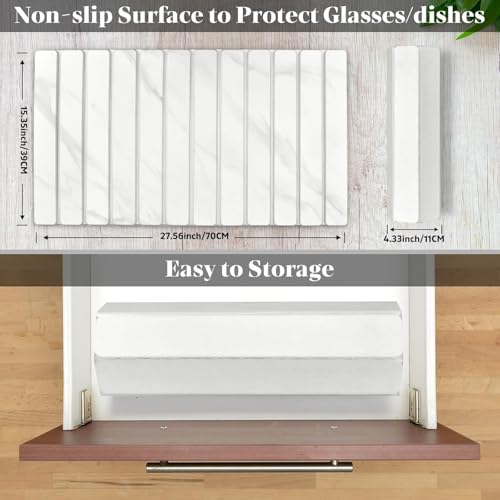 2 PCS Extra Large Stone Dish Drying Mats for Kitchen Counter, 28"(L)×16"(W) Dish Drying Mat with 8"x 4" Coasters, Eco-Friendly Diatomite Dish Drying Mat - Fits All Countertops - White Marble - color: White Marble, size: 28" x 16"