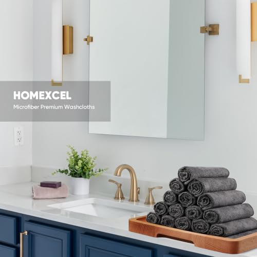 HOMEXCEL Microfiber Washcloths 12 Pack, Highly Absorbent and Soft Face Towel, Multi-Purpose Grey Wash Cloths for Bathroom, Hotel, Spa, Gym, and Kitchen, 12x12 Inch - color: Grey